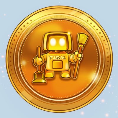 TidyCoin logo — a golden coin featuring the T.I.D.Y. robot mascot